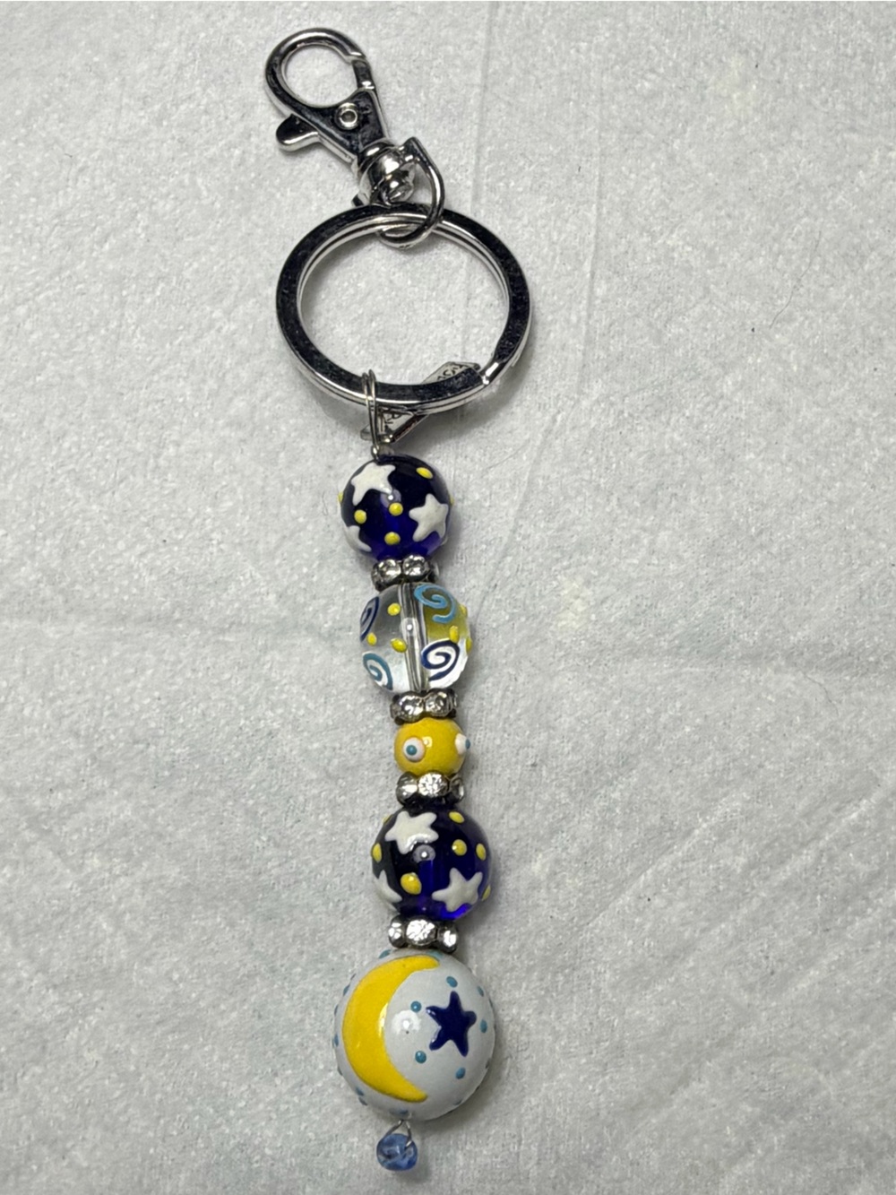 Kate & Macy Handcrafted Blue & Yellow Star Moon Beaded Keyring Stars & Moon